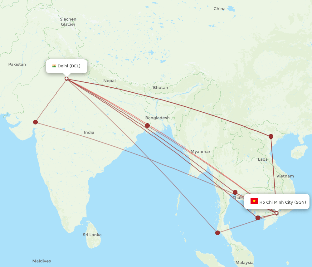 DEL-SGN flight routes