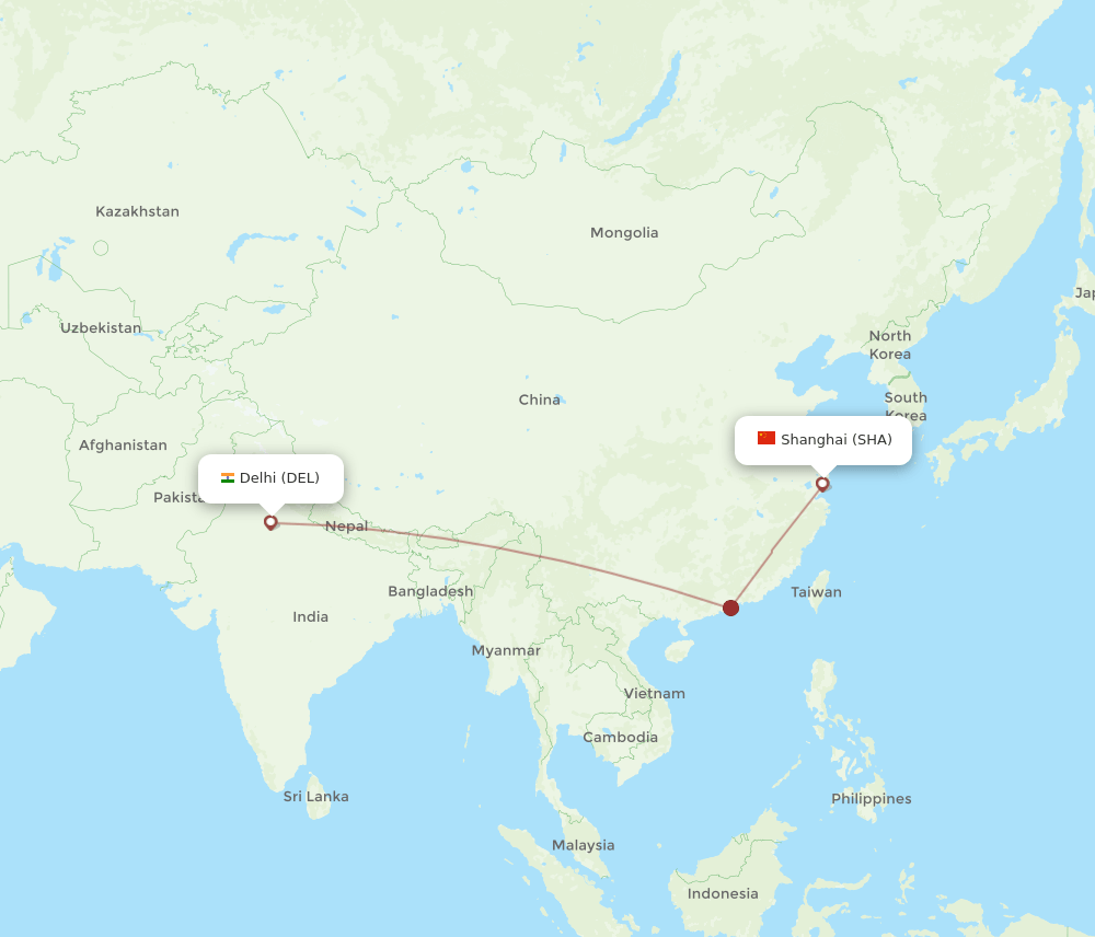 DEL-SHA flight routes