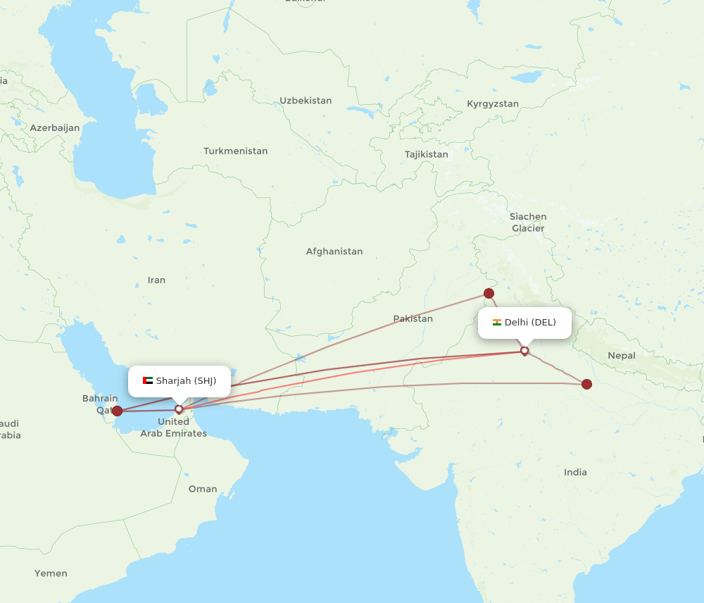 DEL-SHJ flight routes