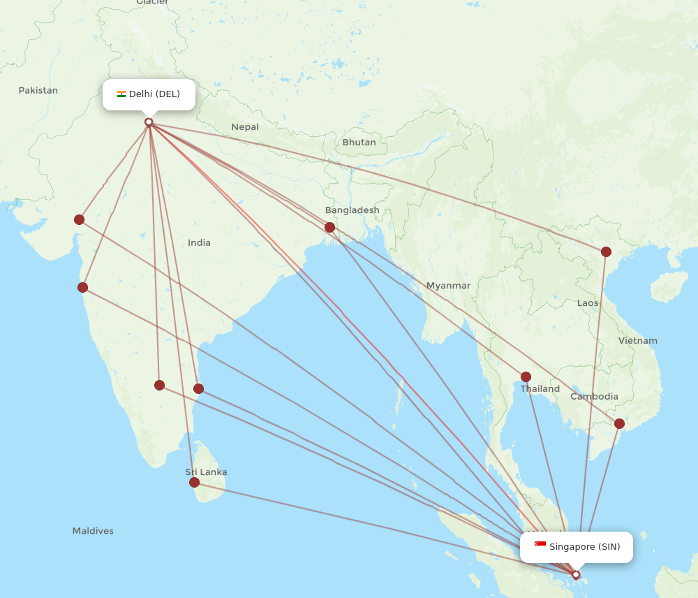 DEL to SIN flights and routes map