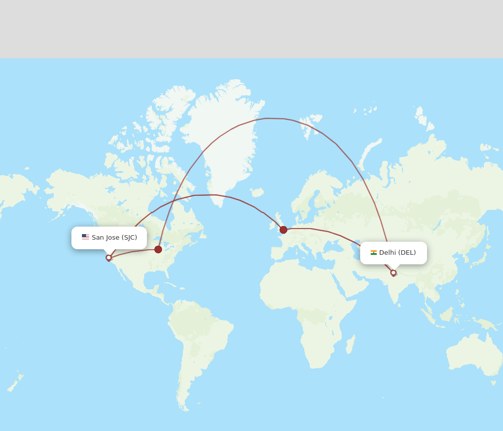 DEL-SJC flight routes