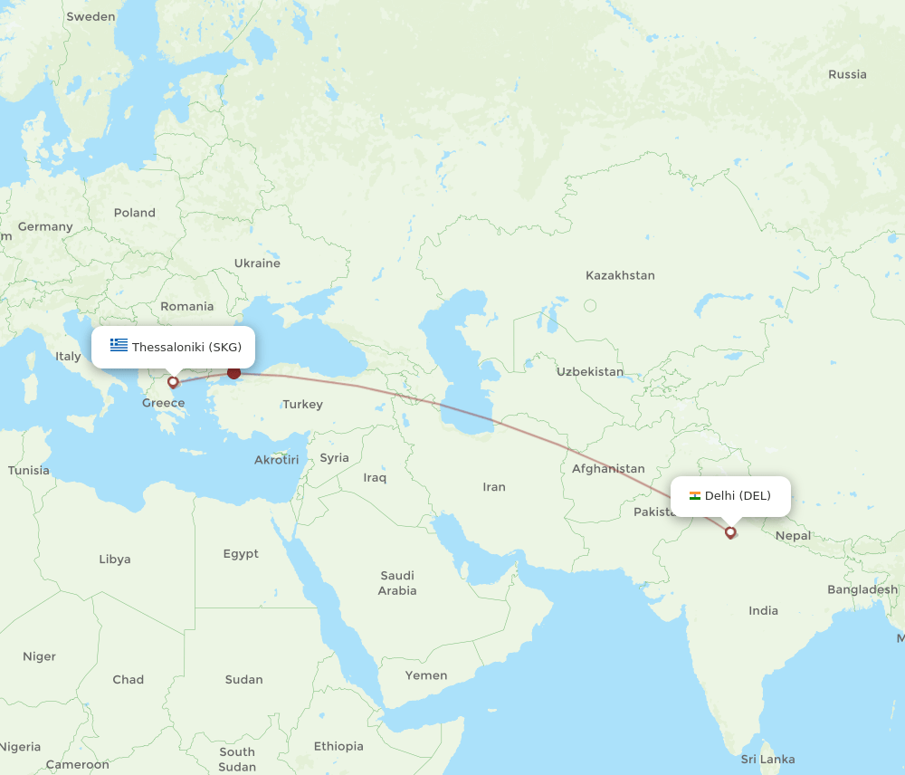 DEL-SKG flight routes