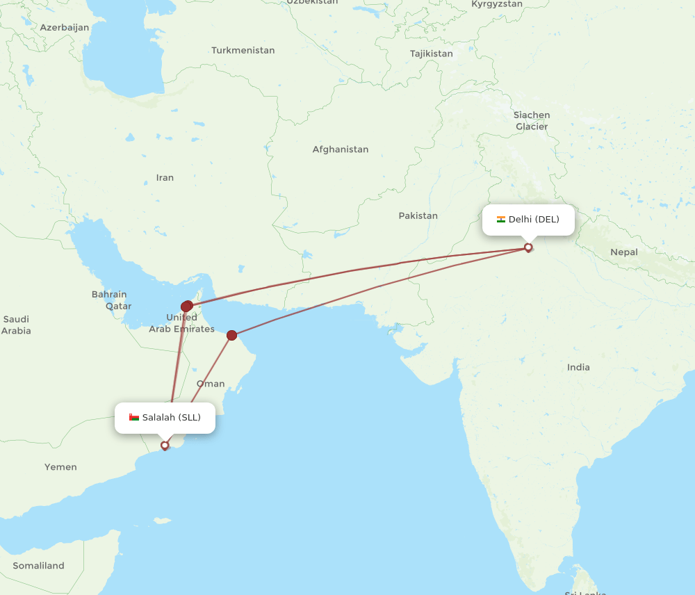 DEL-SLL flight routes