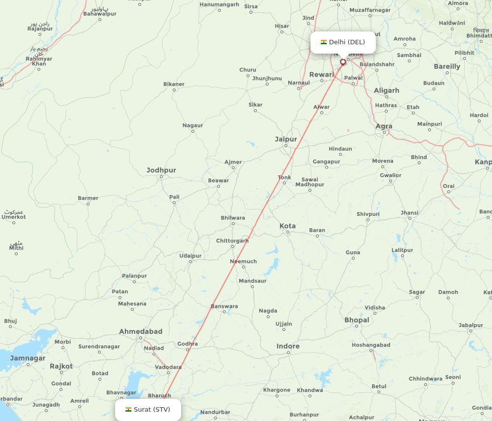 DEL-STV flight routes