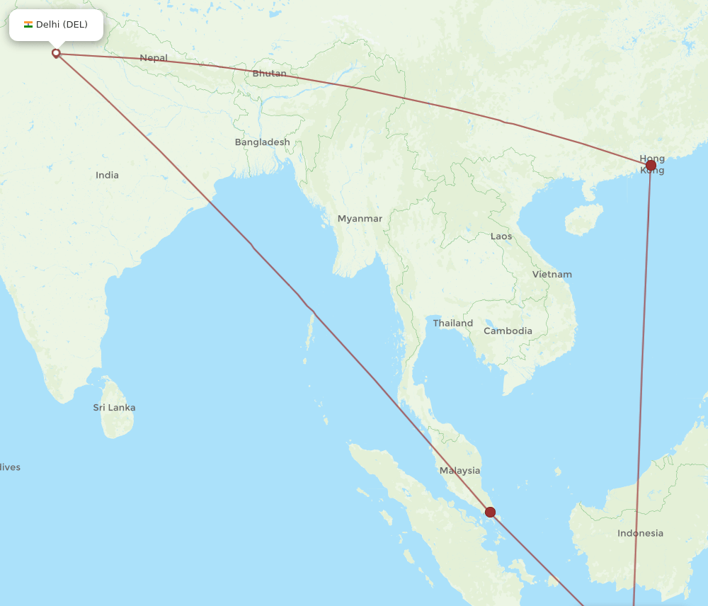 DEL-SUB flight routes