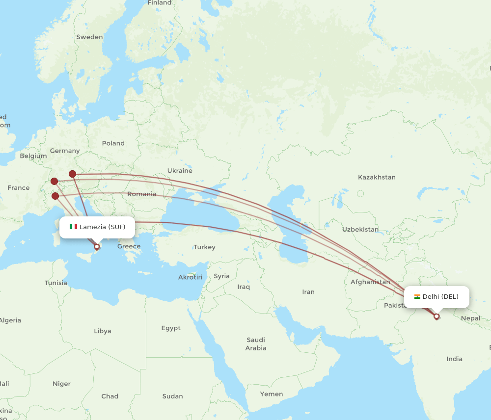 DEL-SUF flight routes