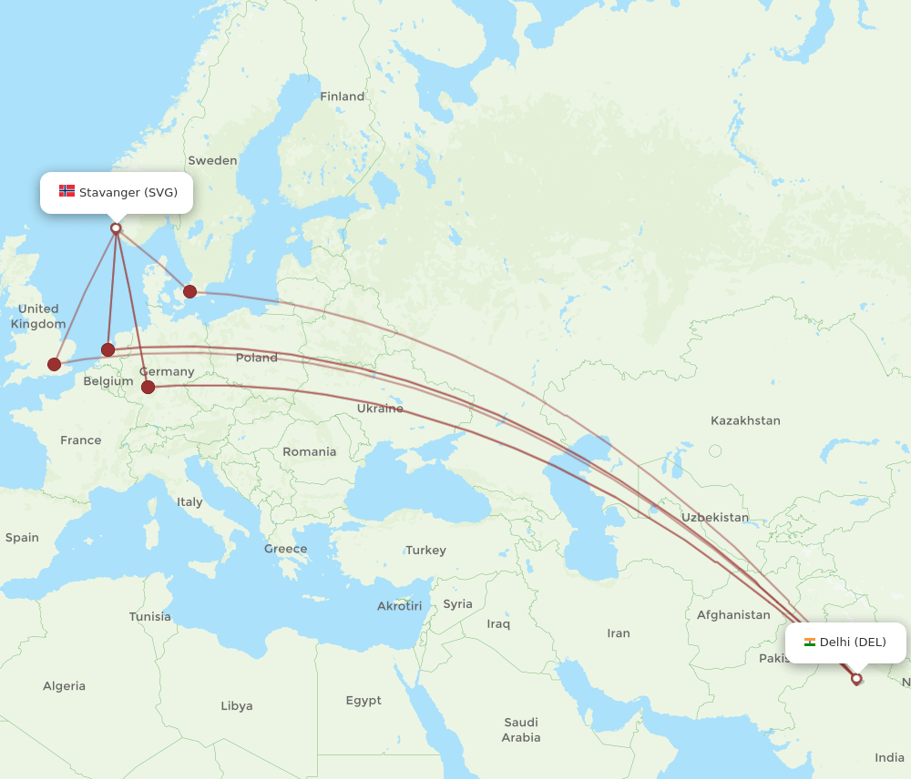 DEL-SVG flight routes
