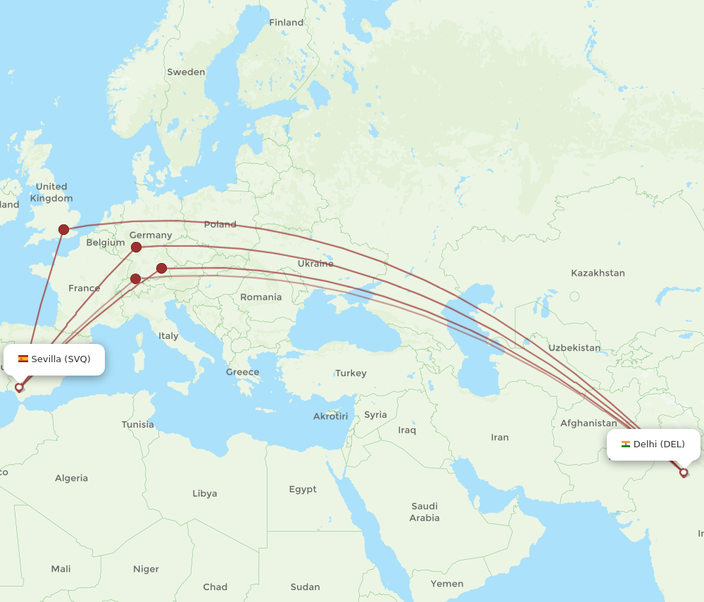 DEL-SVQ flight routes