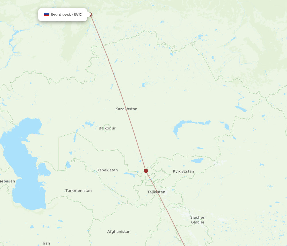 Delhi - Yekaterinburg route map and flight paths