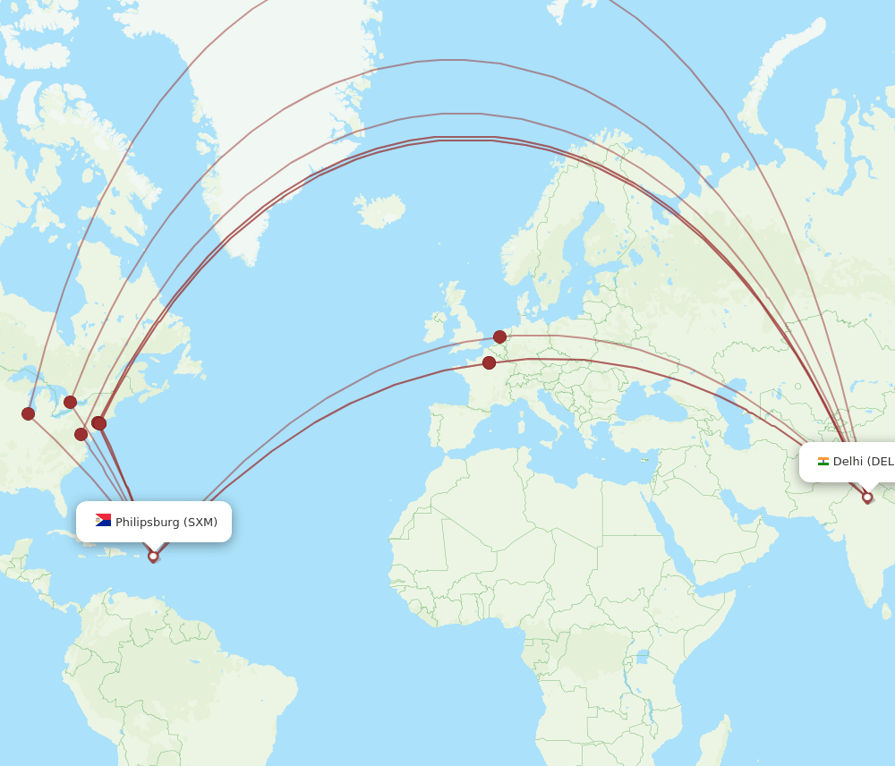 DEL to SXM flights and routes map