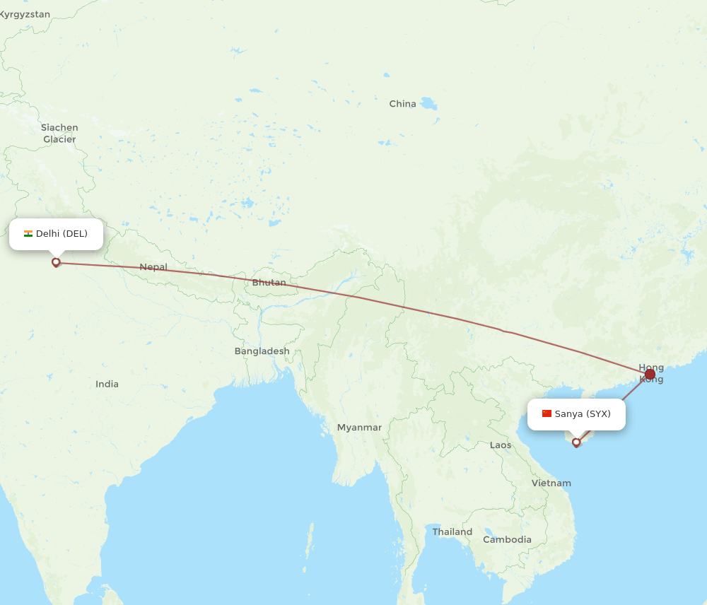 DEL-SYX flight routes