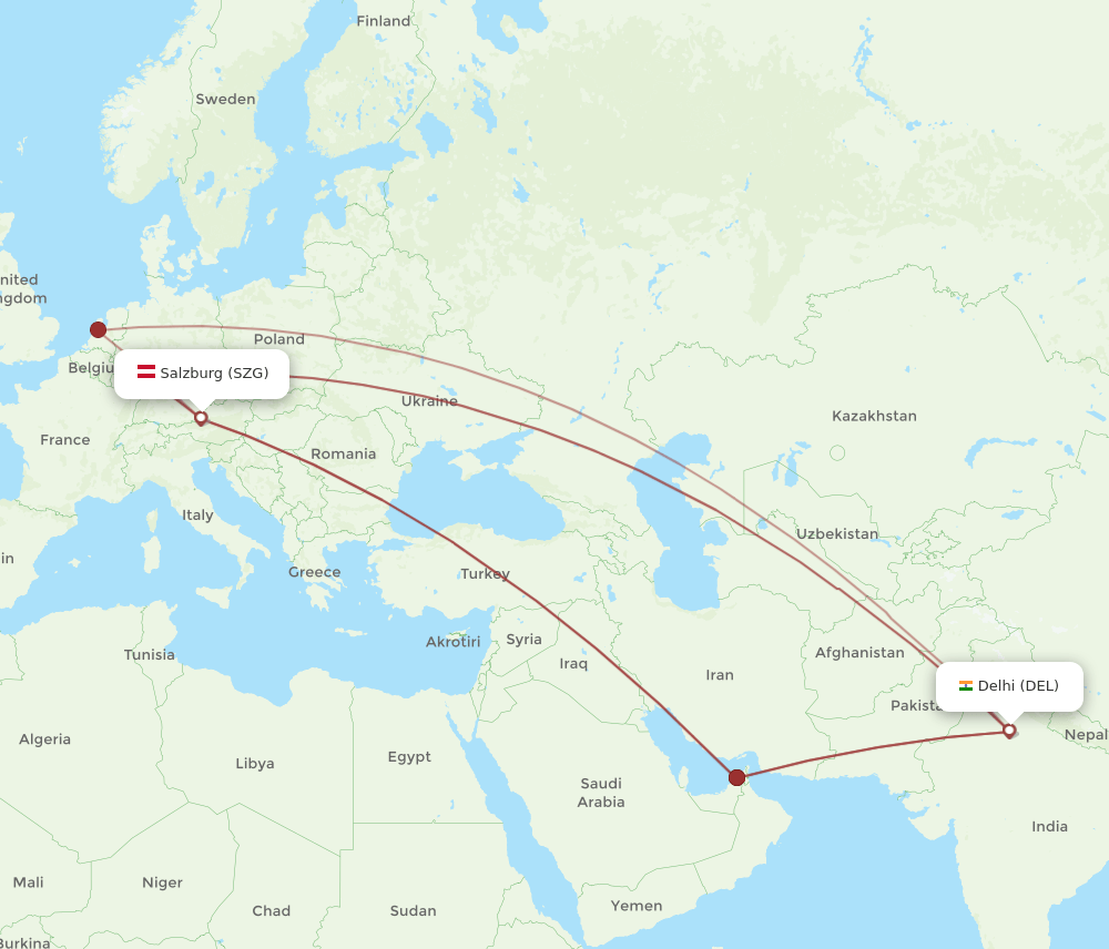 DEL-SZG flight routes