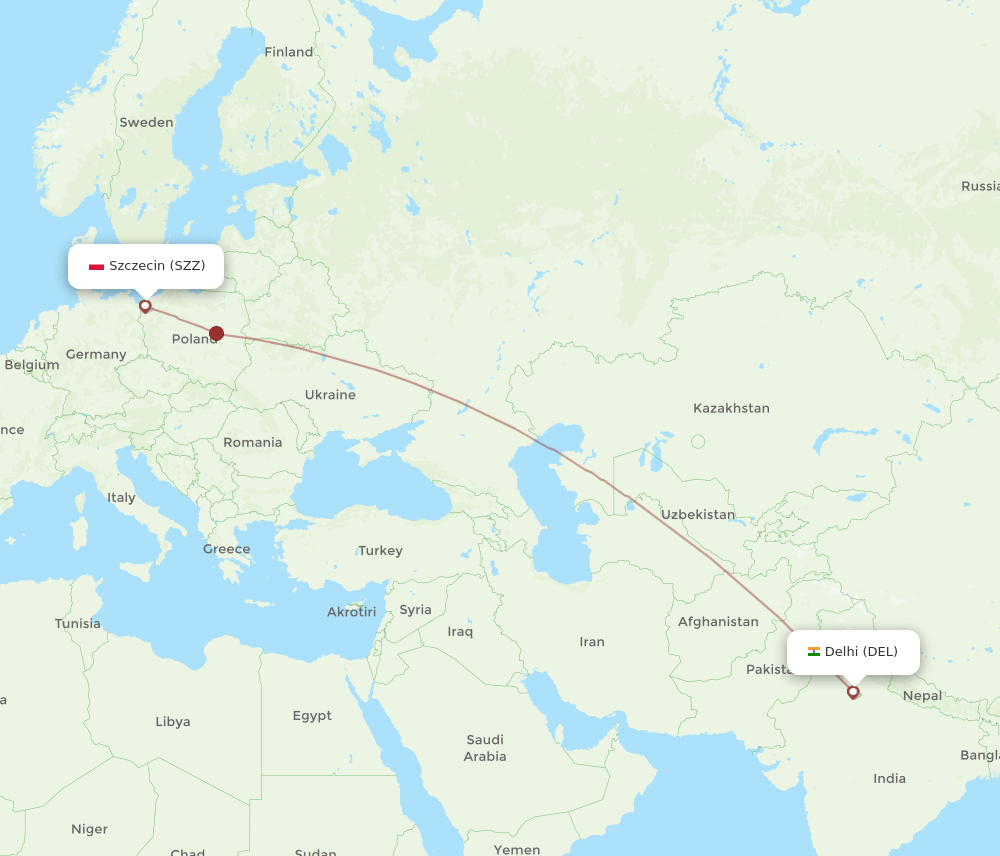 DEL to SZZ flights and routes map