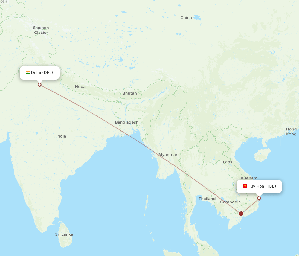 DEL-TBB flight routes