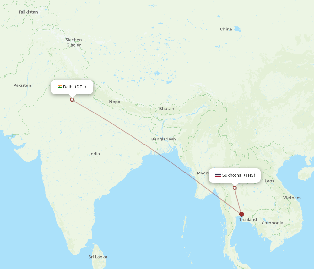 DEL-THS flight routes