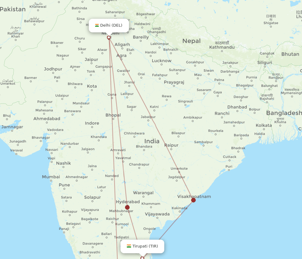 DEL-TIR flight routes