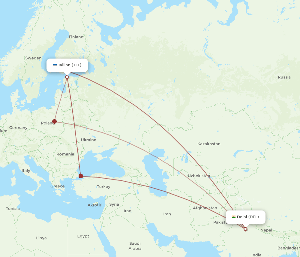 DEL-TLL flight routes