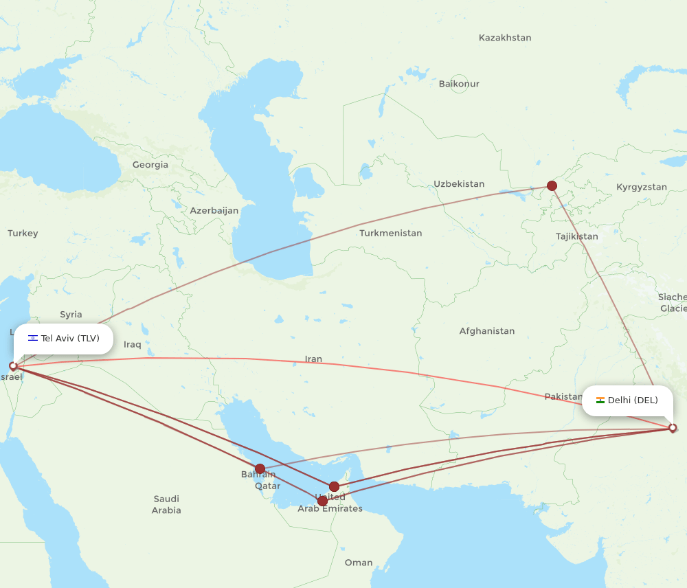 DEL-TLV flight routes