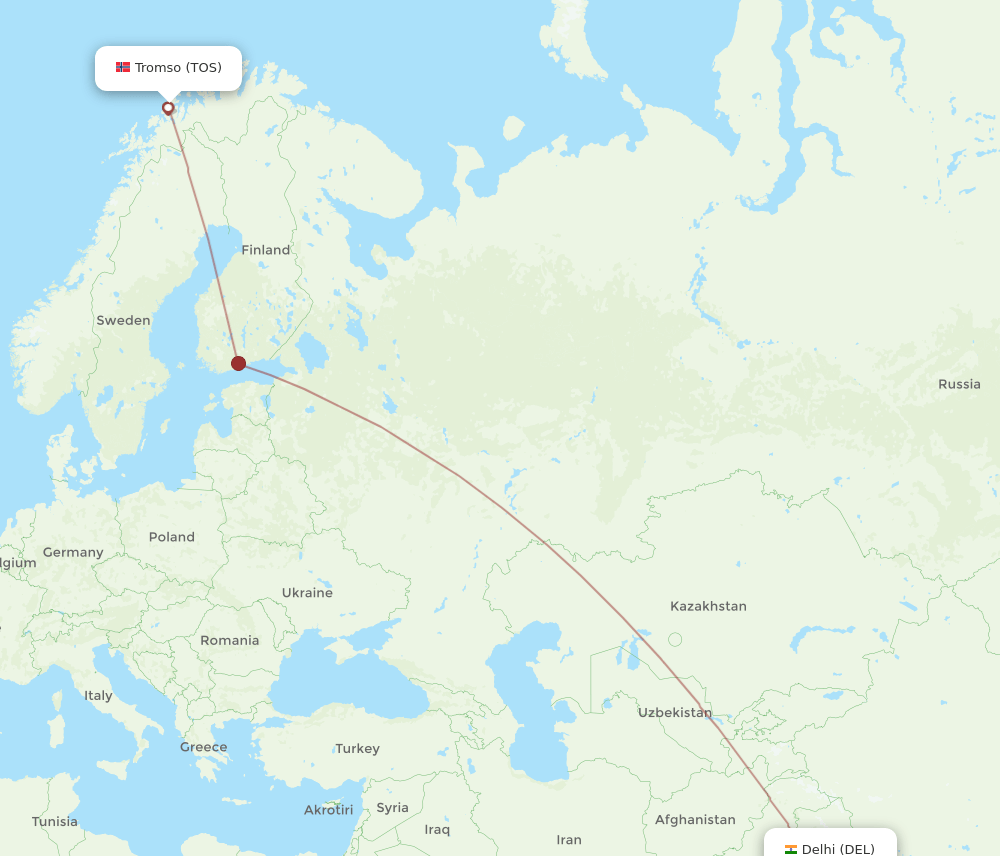 DEL-TOS flight routes