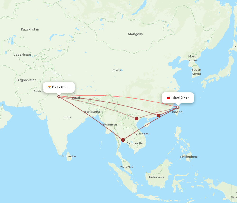 DEL-TPE flight routes