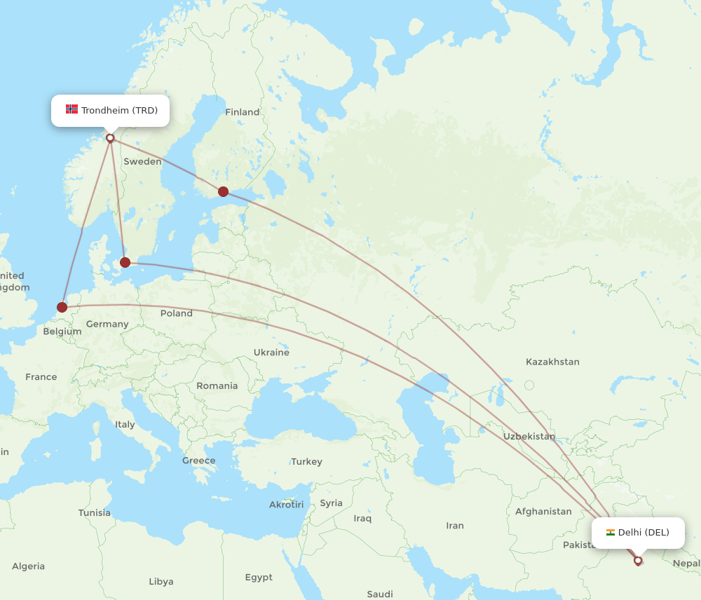 DEL-TRD flight routes