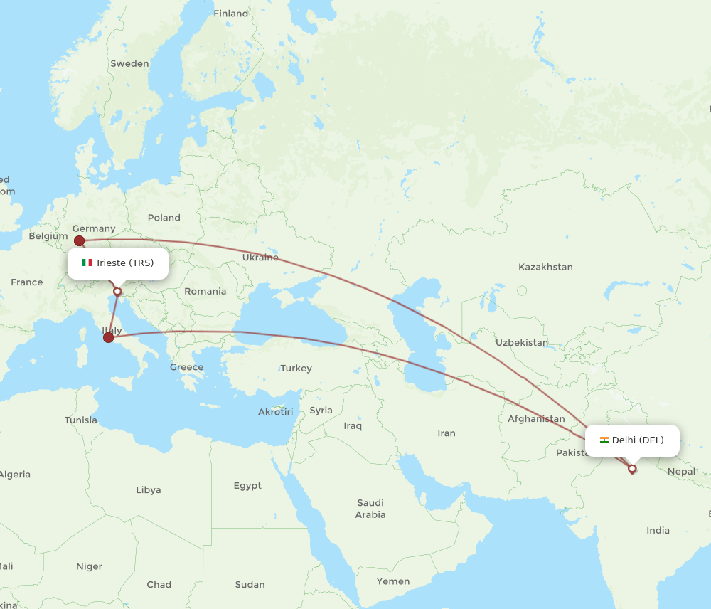 DEL to TRS flights and routes map