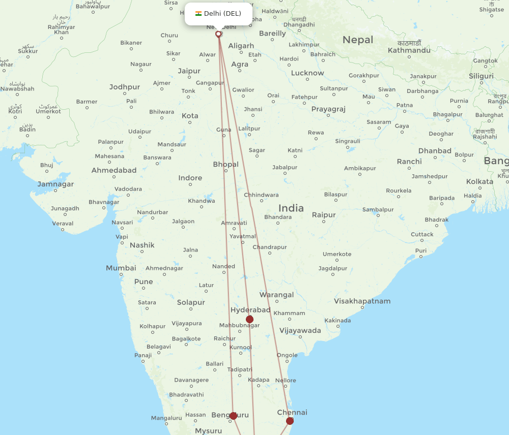 DEL-TRZ flight routes
