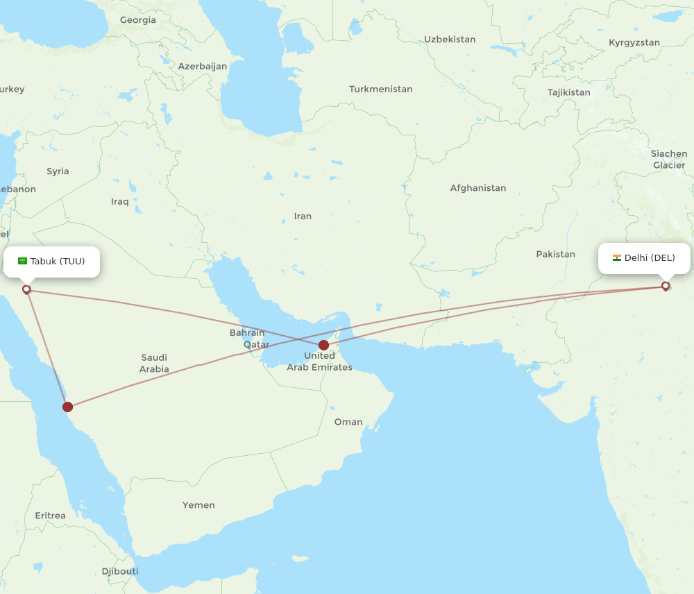 DEL to TUU flights and routes map
