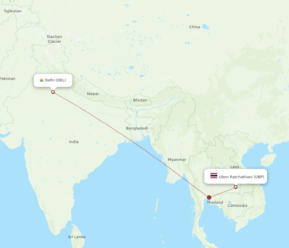 DEL to UBP flights and routes map