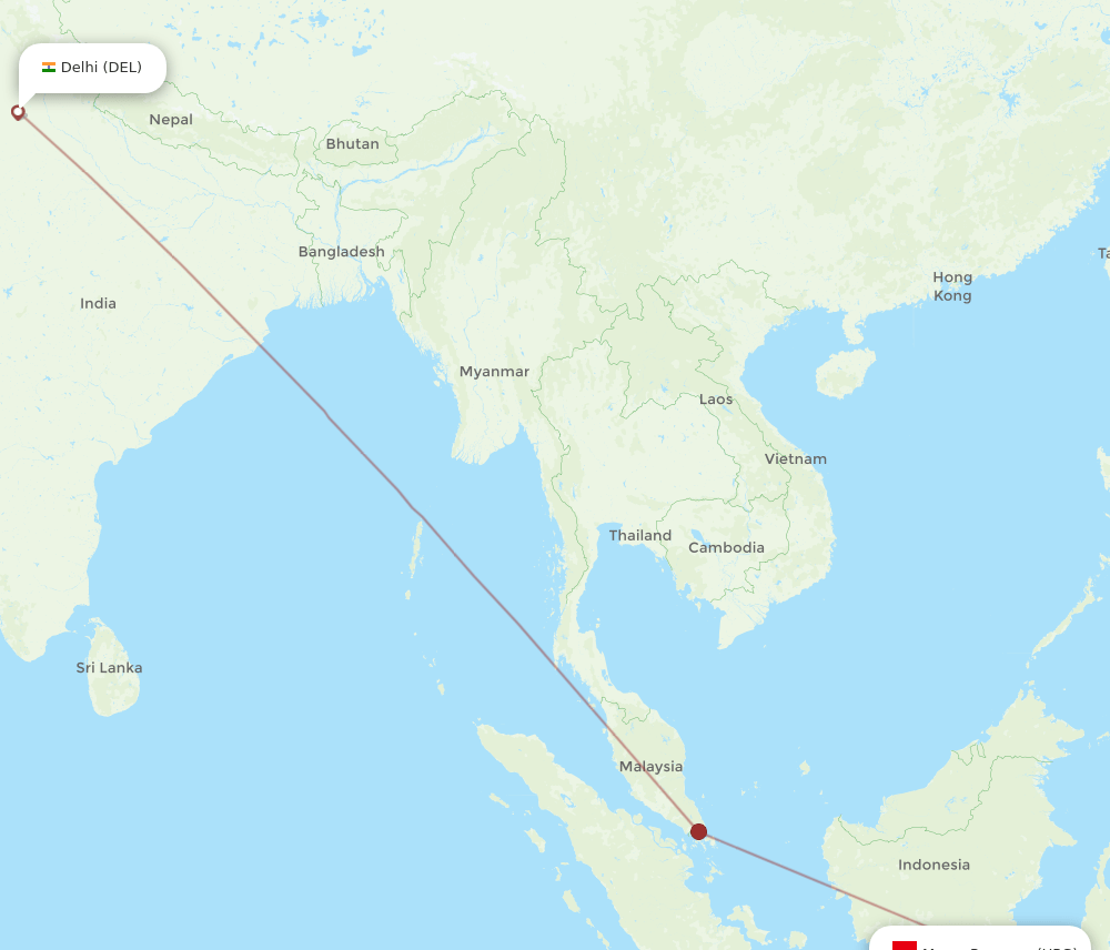 Delhi - Ujung Pandang route map and flight paths
