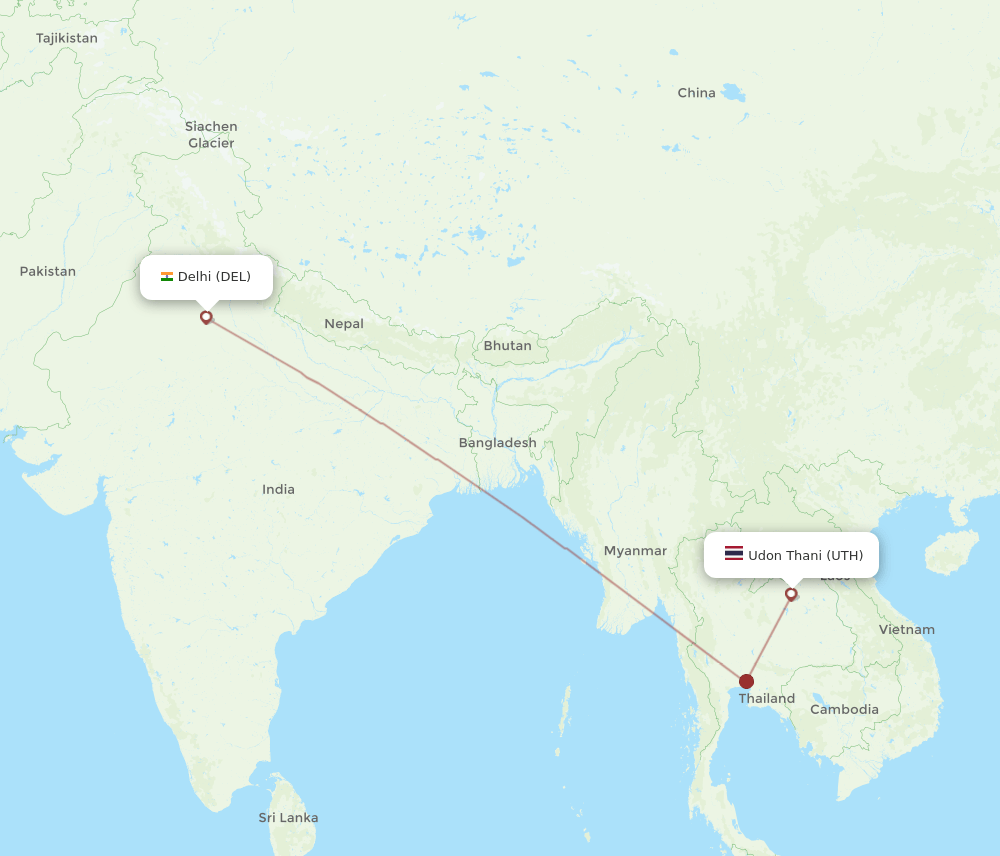 DEL to UTH flights and routes map