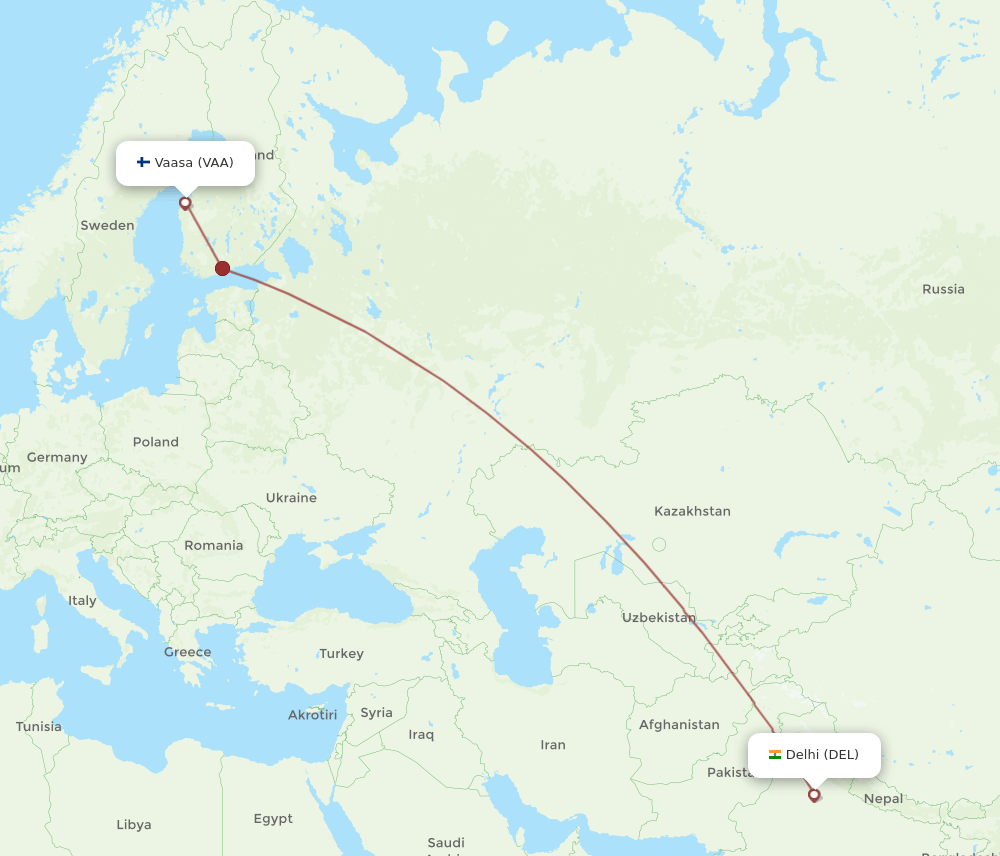 DEL to VAA flights and routes map