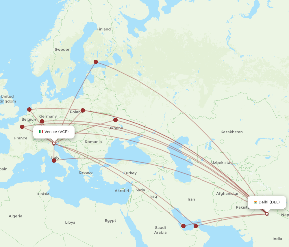 DEL to VCE flights and routes map
