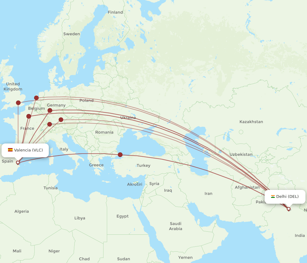 DEL-VLC flight routes