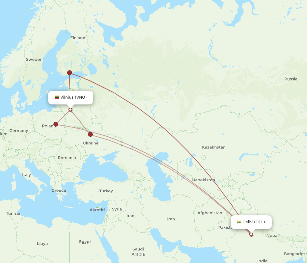 DEL-VNO flight routes