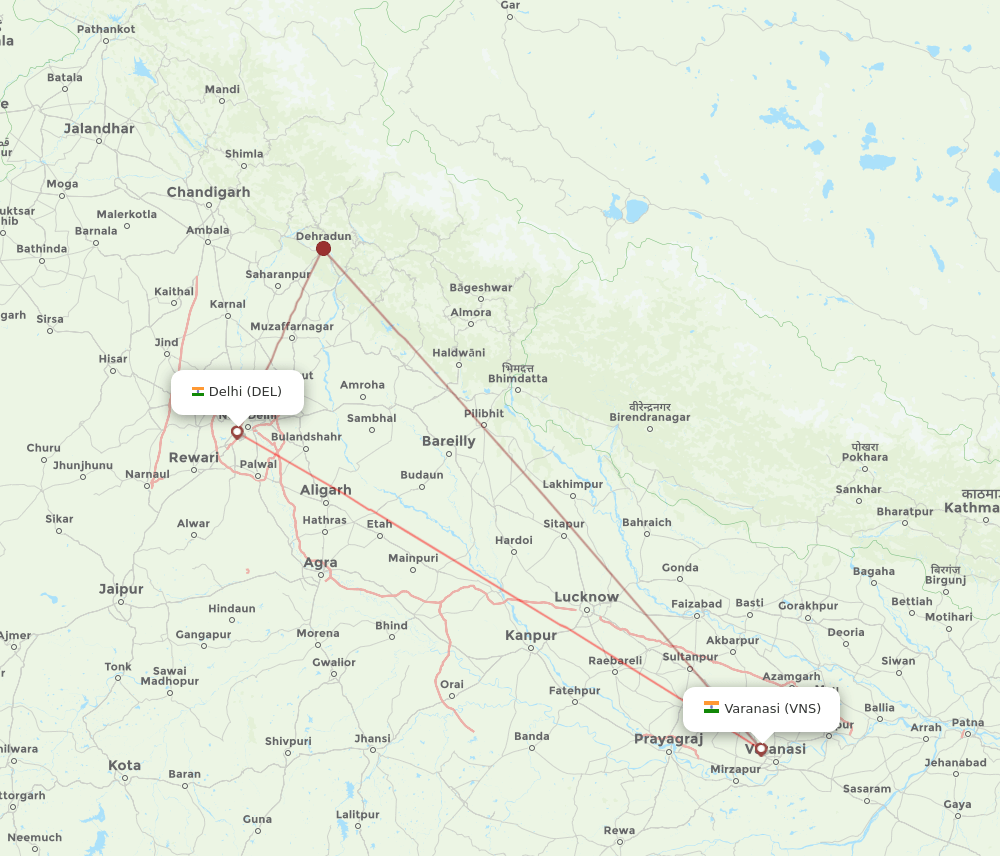DEL-VNS flight routes