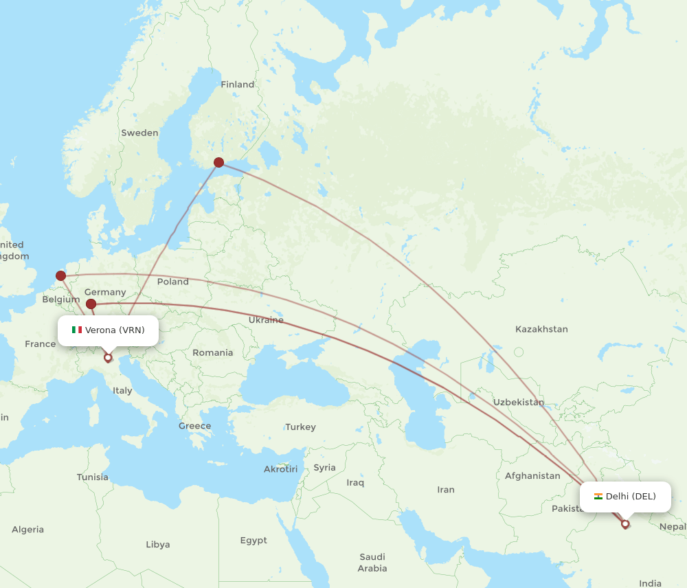 DEL to VRN flights and routes map