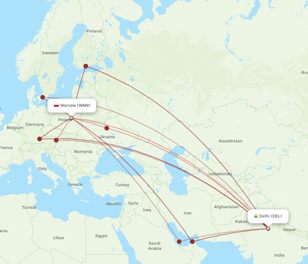 DEL-WAW flight routes