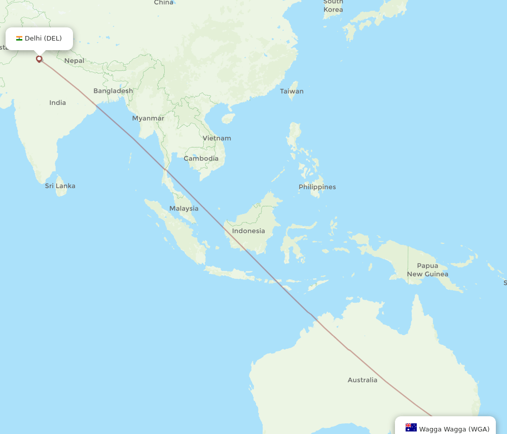 Delhi - Wagga Wagga route map and flight paths