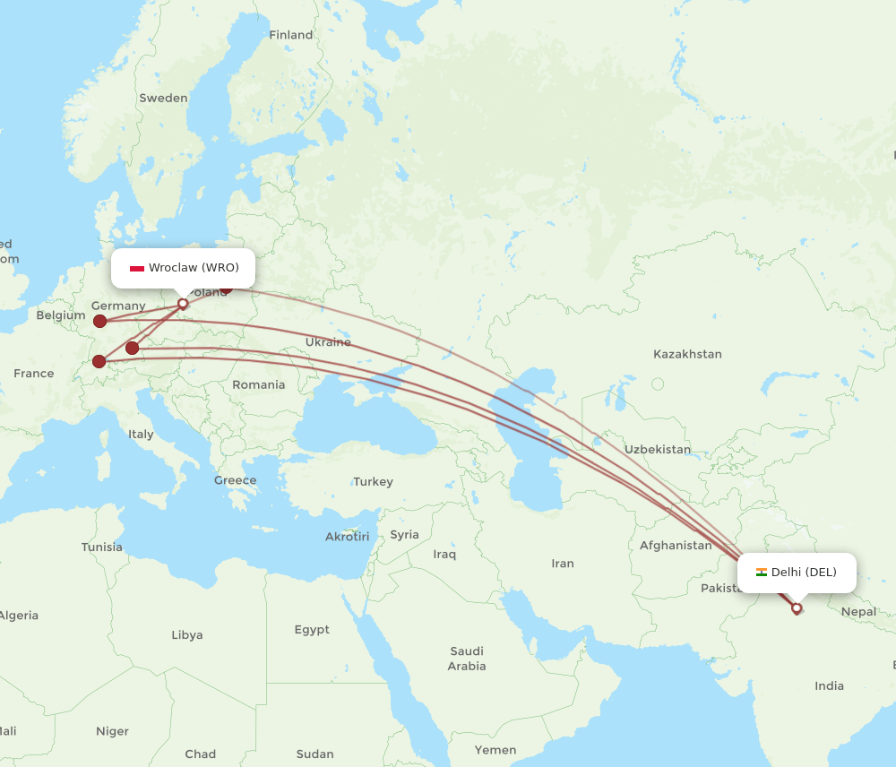DEL-WRO flight routes