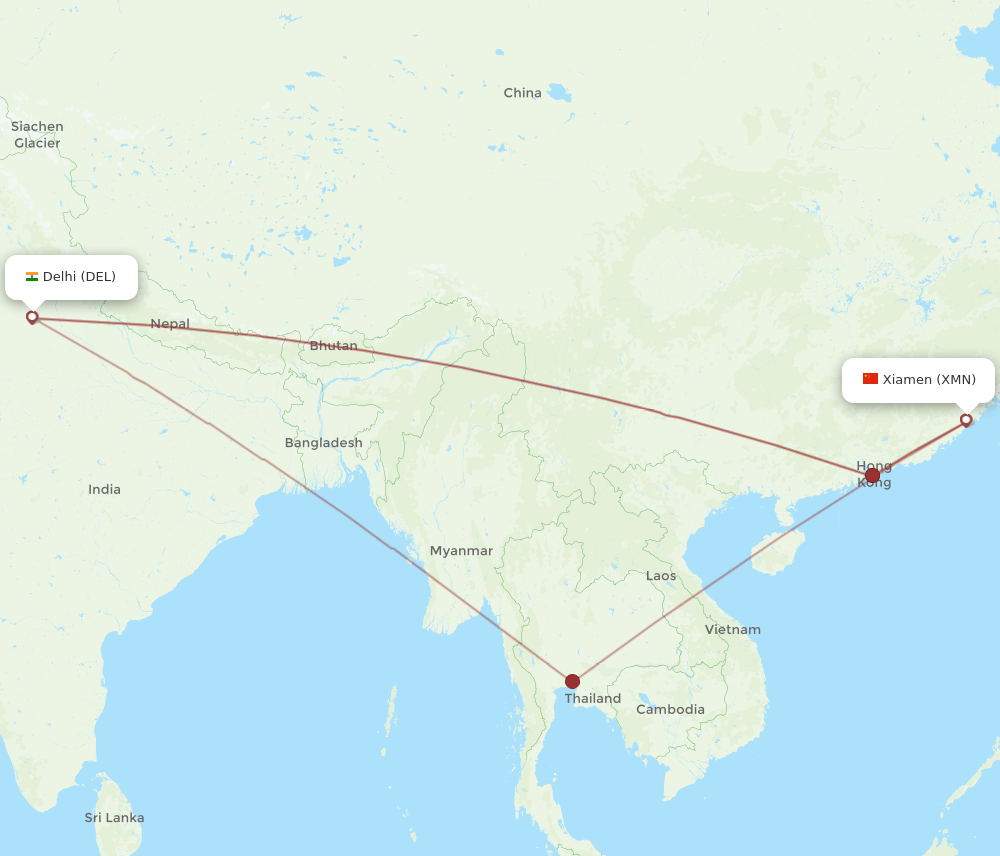 DEL-XMN flight routes