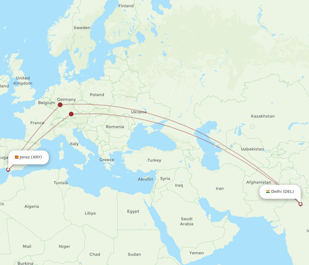 DEL to XRY flights and routes map