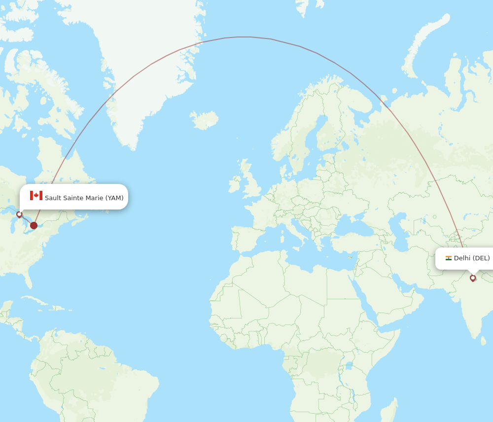 DEL-YAM flight routes