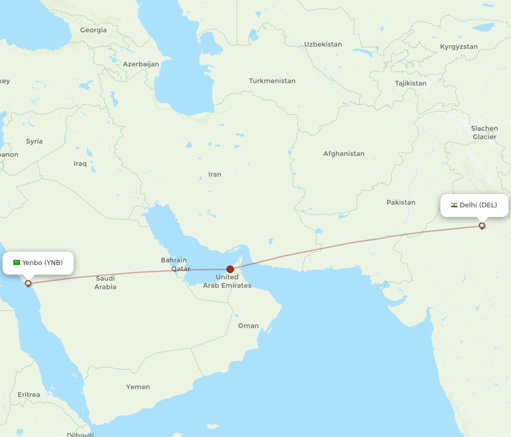 DEL-YNB flight routes