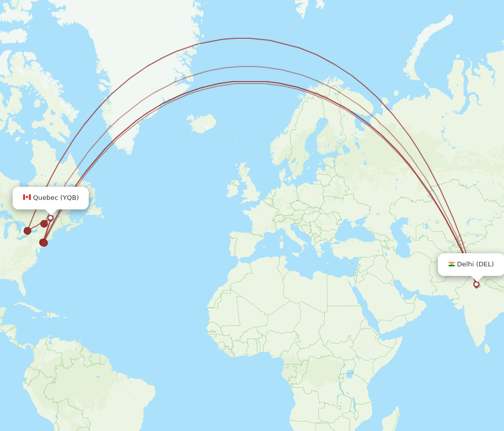 DEL-YQB flight routes