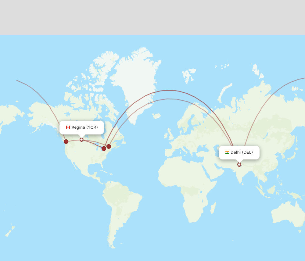 DEL-YQR flight routes