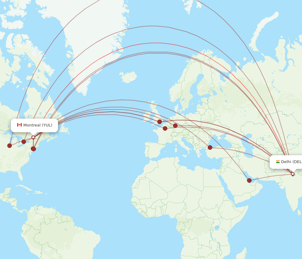DEL-YUL flight routes