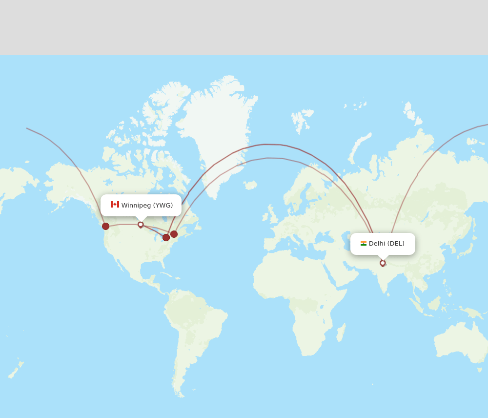 DEL-YWG flight routes