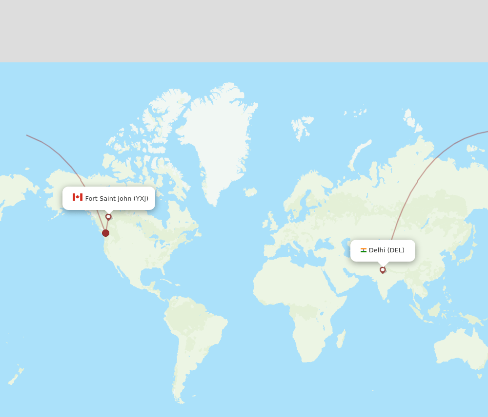 Delhi - Fort St. John route map and flight paths