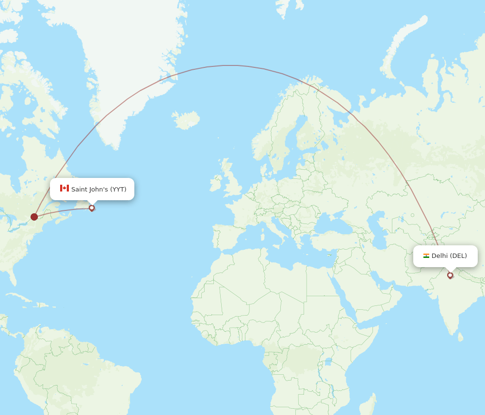 DEL-YYT flight routes